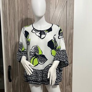 Kaari Blue White and Green Floral Blouse